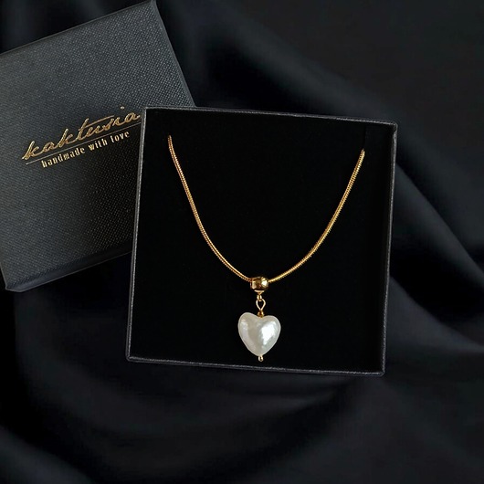złote naszyjniki Serce - perła : naszyjnik : wyjątkowy prezent PREMIUM