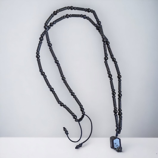 biżuteria męska UNIKAT : turmalin, lawa, onyks : długi naszyjnik męski