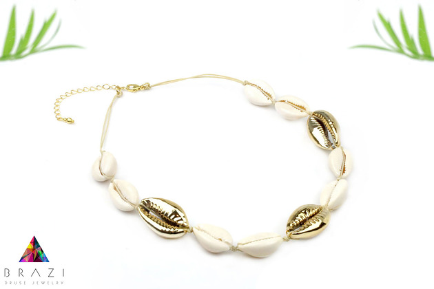 chokery Naszyjnik Choker Muszelki złote