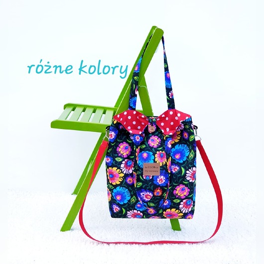 torby na zakupy Torba bawełniana we wzory łowickie z paskiem