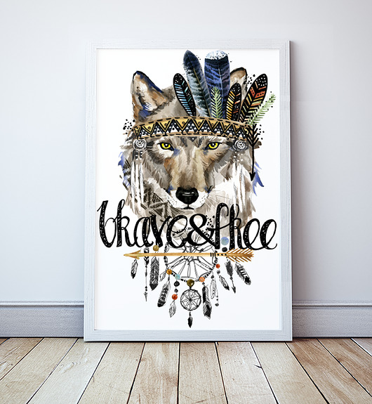 Wilk plakat, brave and free Wallie Studio Dekoracji