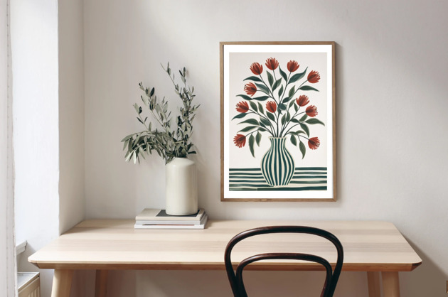 grafiki i ilustracje PLAKAT abstrakcyjny kwiaty kwiaty wazon paski