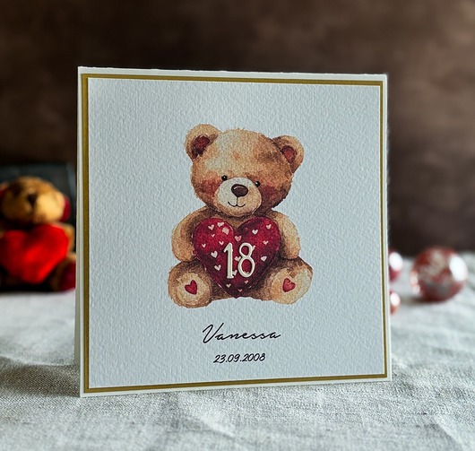 kartki scrapbooking Personalizowana kartka na 18. urodziny z misiem  BE HAPPY!, BH 33