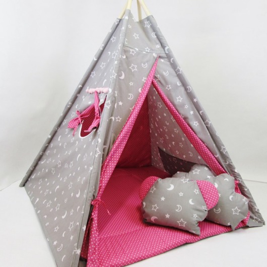 Namiot Tipi +Mata + Poduszki Szaro Różowy Enitka Sweet Baby Room