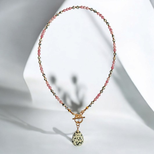 chokery Jaspis dalmatyński i rodonit : naszyjnik