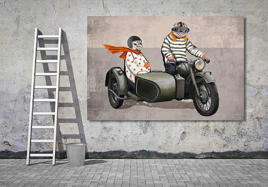 obrazy OBRAZ NA PŁÓTNIE -  120x80cm - KURCZKI NA MOTO