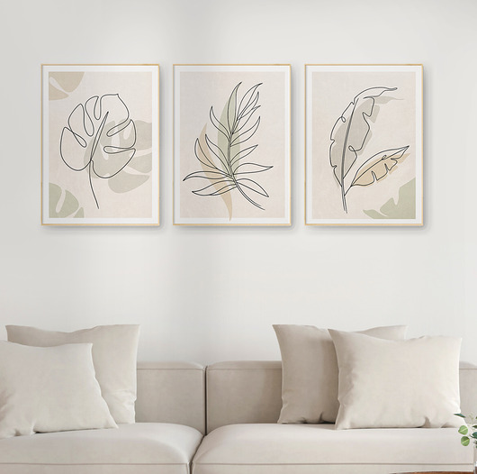 plakaty Zestaw 3 stylowych plakatów w stylu Boho, rośliny, monstera, line art.