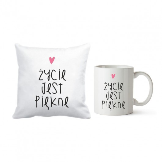 zestaw. kubek i poszewka. życie jest piękne Love Life and Forest