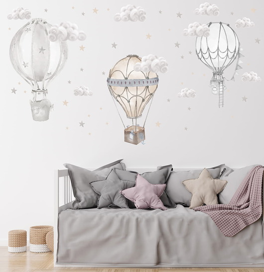 naklejki ścienne do pokoju dziecka Beżowo-szare Balony i Chmurki 