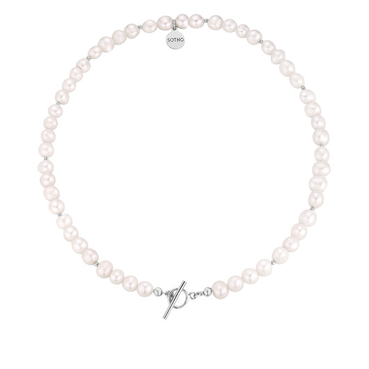 srebrne naszyjniki Srebrny naszyjnik z pereł naturalnych z ozdobnym zapięciem