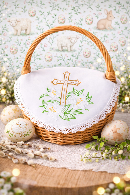 koszyki wielkanocne Serwetka do koszyka Wielkanocnego KRZYŻ lilie