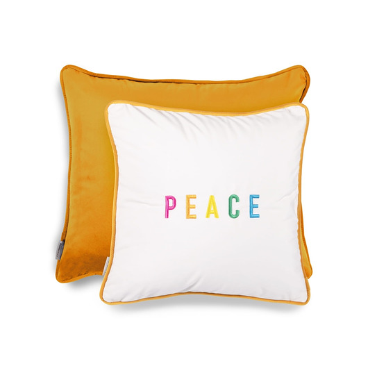 poduszki z napisami Zestaw poduszek biało-żółty Peace duży