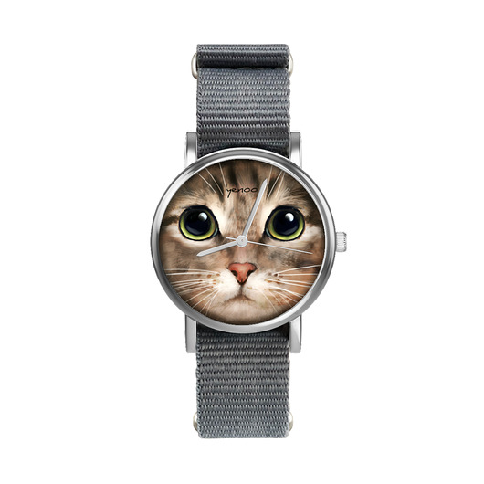 zegarki unisex Zegarek mały - Kot tygrysek - nylonowy, szary