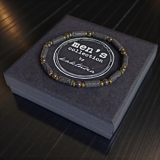 biżuteria męska ENERGETYZUJĄCA, POPRAWIAJĄCA NASTRÓJ : delikatna bransoletka : lawa, hematyt