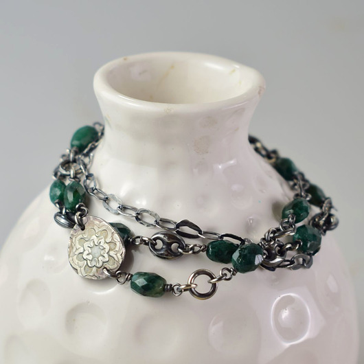 bransoletki z kamieni naturalnych Szmaragd w srebrze - bransoletka