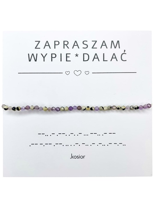 bransoletki na sznurku Bransoletka z alfabetem Morse Jaspis dalmatyński, Ametyst