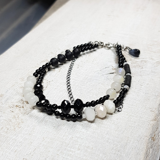 bransoletki srebrne Czarno-biała bransoletka bs5