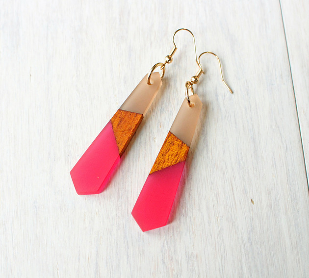 kolczyki z żywicy Kolczyki drewniane z żywicą DRAPACZE