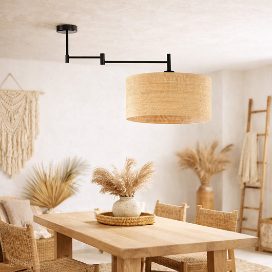 plafony Lampa sufitowa plafon regulowanym nad stół RANGUN BOHO z rattanowym abażurem