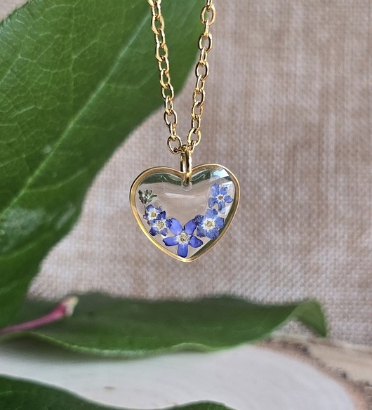 wisiory Złota zawieszka wisiorek kwiaty serce serduszko niezapominajki