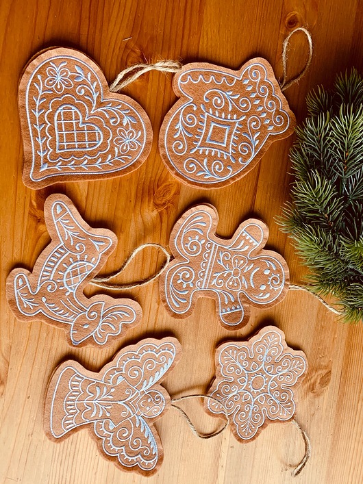 ozdoby choinkowe Ozdoby piernikowe filc JASNE duże komplet