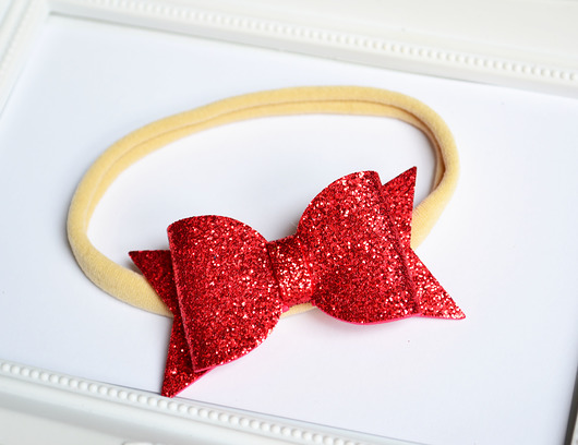 Opaska do włosów czerwona kokardka brokat FairyBows