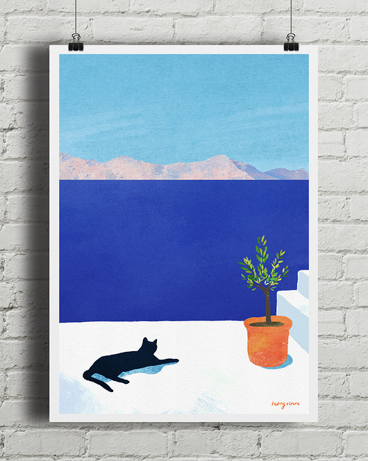 plakaty Sjesta nad brzegiem morza - plakat z kotem