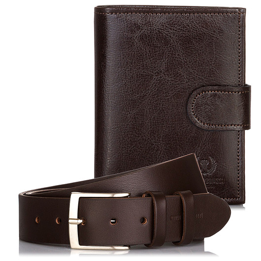 portfele męskie Prezent: Skórzany portfel męski + pasek męski