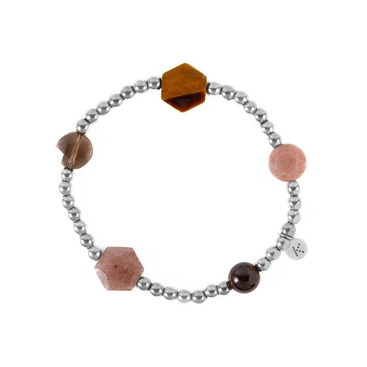 bransoletki z kamieni naturalnych Bransoletka w kolorach pudrowo brązowych - Wersja Srebrna