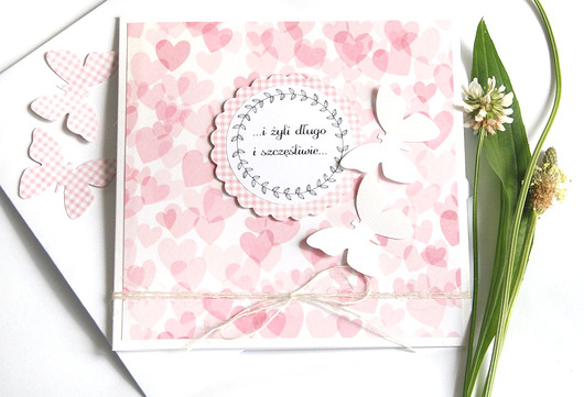 kartka ślubna :: handmade :: pink hearts kaktusia
