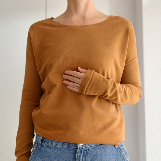 bluza bez kaptura damska Gruby Wąski rękaw Orzech