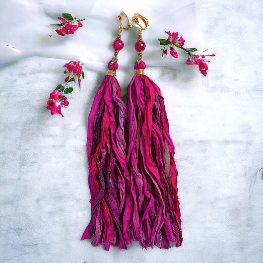 klipsy UNIKATOWE klipsy: jedwab : ekstremalnie długie : Sari 007