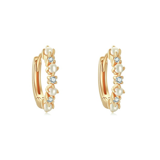 kolczyki pozłacane Kolczyki małe koła 12mm ozdobione perłami i cyrkonami - srebro 925 pozłacane