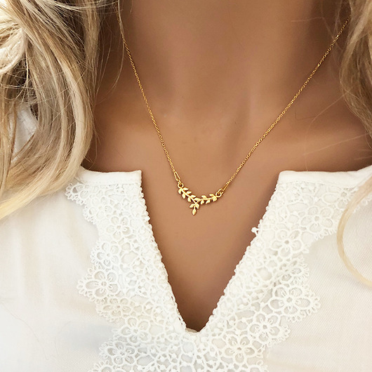 kolczyki pozłacane Naszyjnik z gałązką , złote listki prezent