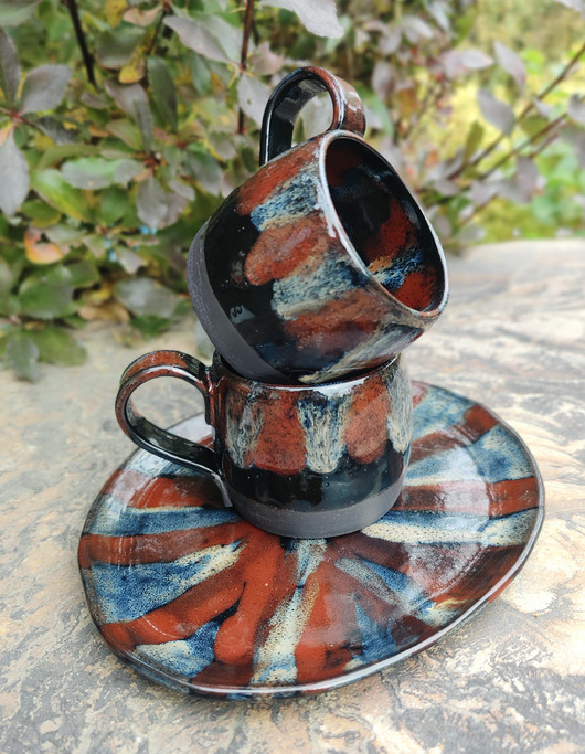 kubki Ceramiczny komplet -2 kubki z talerzykiem PAS