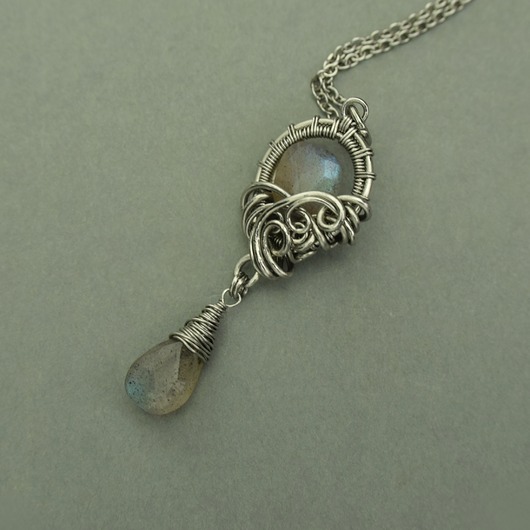 wisiory Długi wisiorek labradoryty wire wrapping