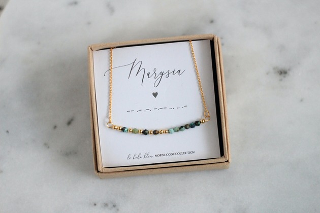 złote naszyjniki Dowolne Słowo - Turkus - Grudzień - Naszyjnik z Alfabetem Morse'a