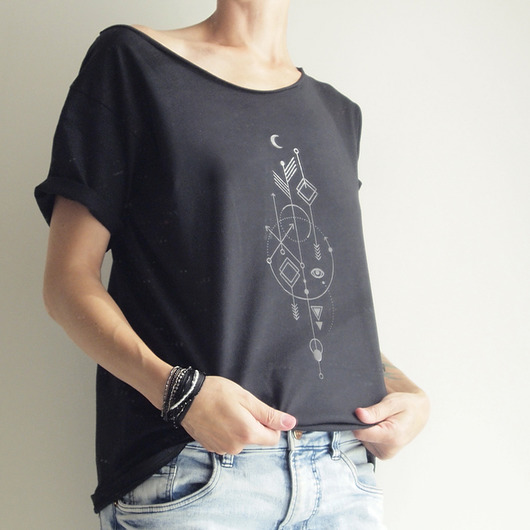 t-shirt damskie Czarny alchemic  na czarnej koszulce Oversize