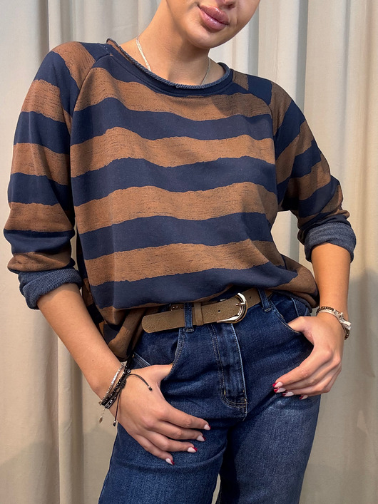 bluza bez kaptura damska Bluza w paski Cioccolato