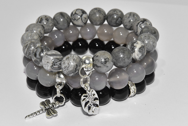 bransoletki z kamieni naturalnych Bransoletka  Agat Jaspis Onyks  Kamień naturalny