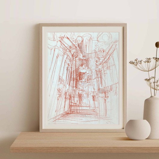 grafiki i ilustracje WYPRZEDAŻ RYSUNKÓW! Rysunek Barokowe wnętrze A4 21x30 cm Kredka Sangwina