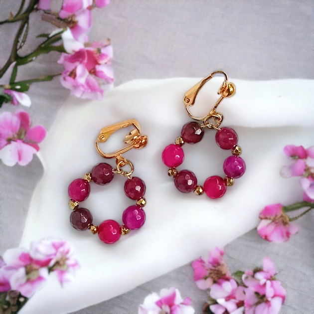 klipsy Kolekcja WIANKI : urocze klipsy : fuchsia