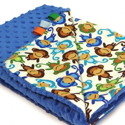 Kocyk letni minky małpki/granat+ imię GuGa DESIGN
