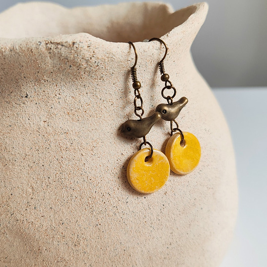 kolczyki ceramiczne Kolczyki ceramiczne boho z ptaszkiem