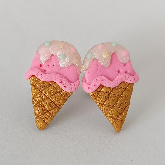 kolczyki z masy plastycznej Kolczyki Różowe Lody w Rożku