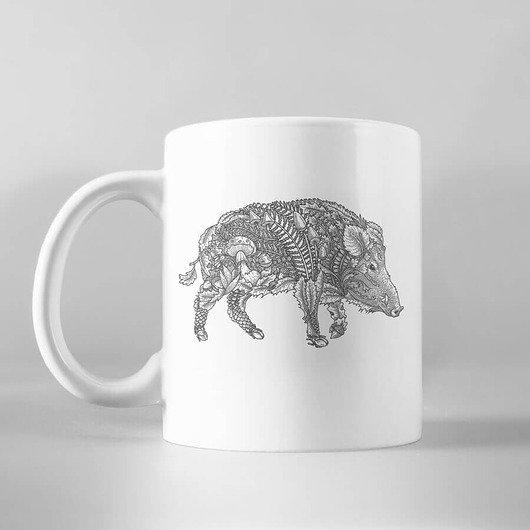 kubki i filiżanki Kubek ceramiczny 330ml DZIK biały