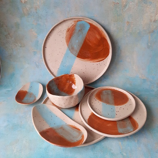 patery i talerze Piękny zestaw ceramiczny handmade dla dwojga
