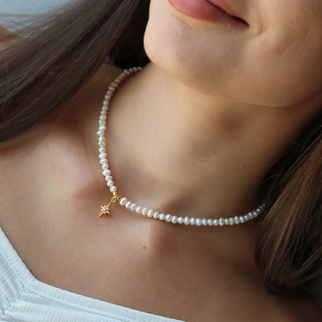 chokery Choker naszyjnik perły naturalne- srebro 925 pozłacane