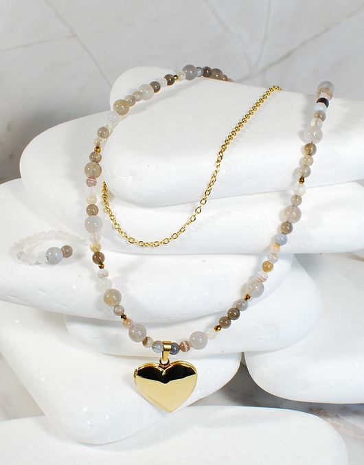 naszyjniki - inne Naszyjnik z naturalnych kamieni agat z Botswany oryginalny styl