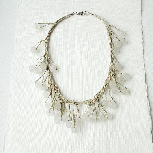 kolie Szara biel Naszyjnik lniany